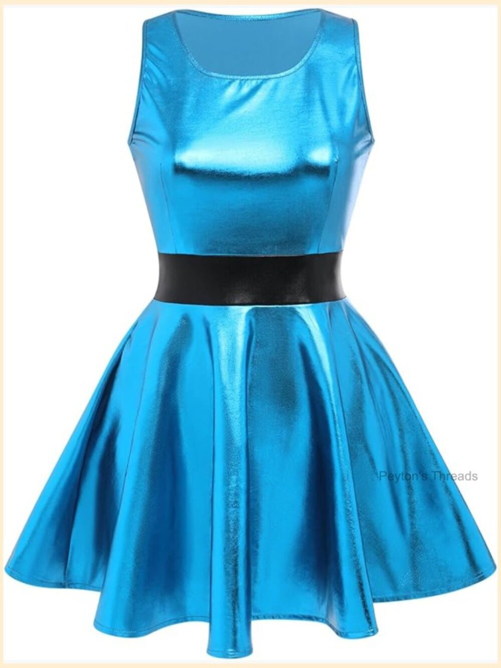 Shiny Metallic Skater Dress Disco Dance 80s Holographic Wet Look Pleated Dress